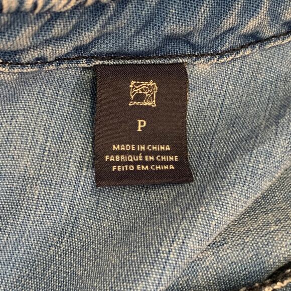 S Blue Chambray Distressed Short Sleeve One Pocket Drop Waist Dress - Picture 4 of 8